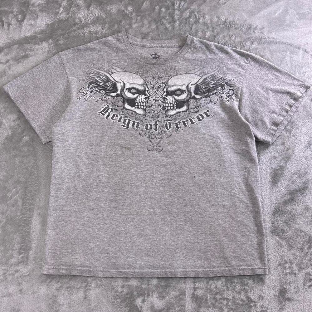 Ink Inc Reign of Terror Skull T-Shirt Men’s XL Gray Graphic Y2K Grunge